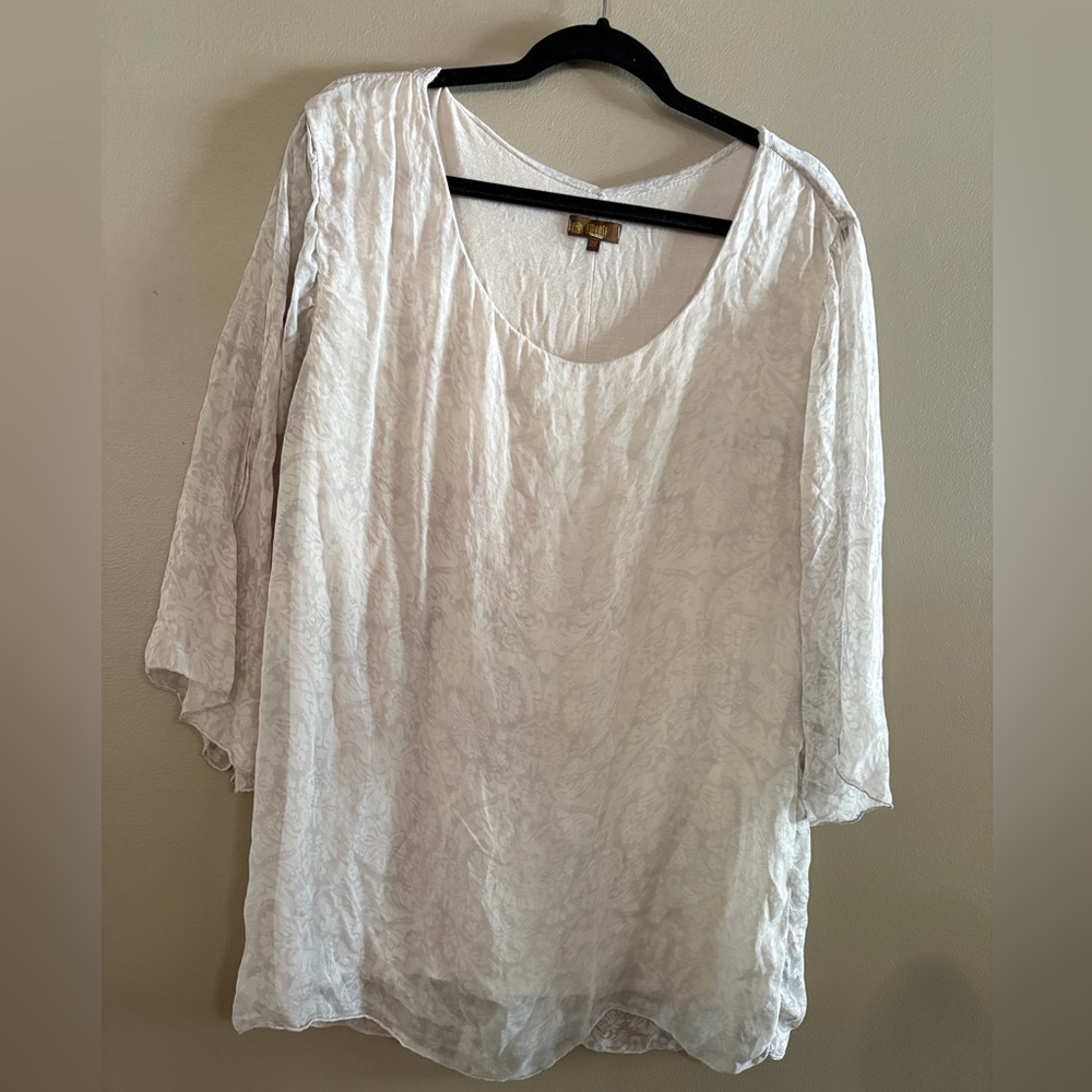 Amanti Silk Blouse 2X White Made in Italy Scoop Neck Lightweight Luxury Top